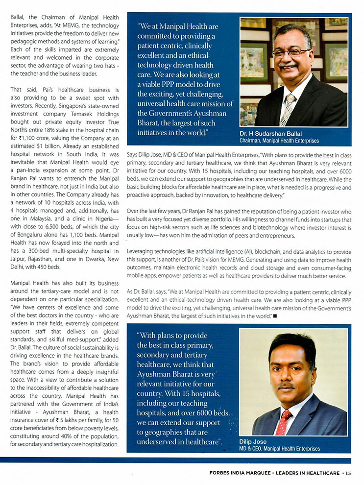  Article titled Delivering Excellence in Healthcare and Education: The Manipal Experience (page )